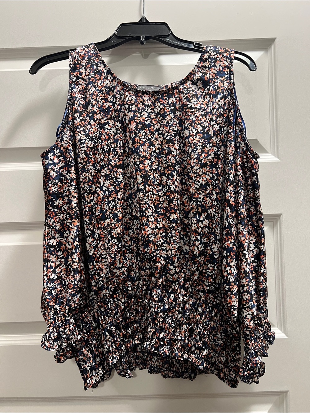 Vince Camuto Navy Floral Cold-Shoulder Blouse